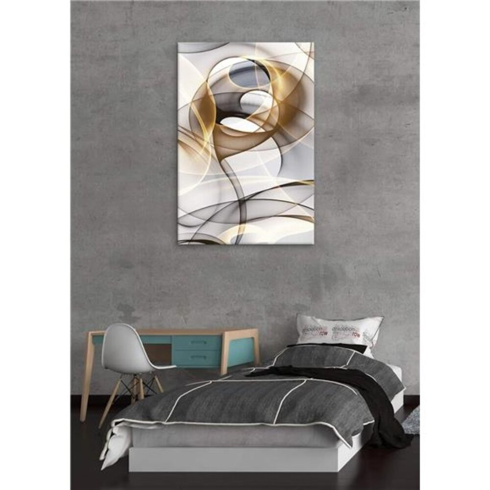 Abstract Wall Art Modern Abstract Wall Decor Gray & Gold Canvas Picture Painting - Picture 4 of 7